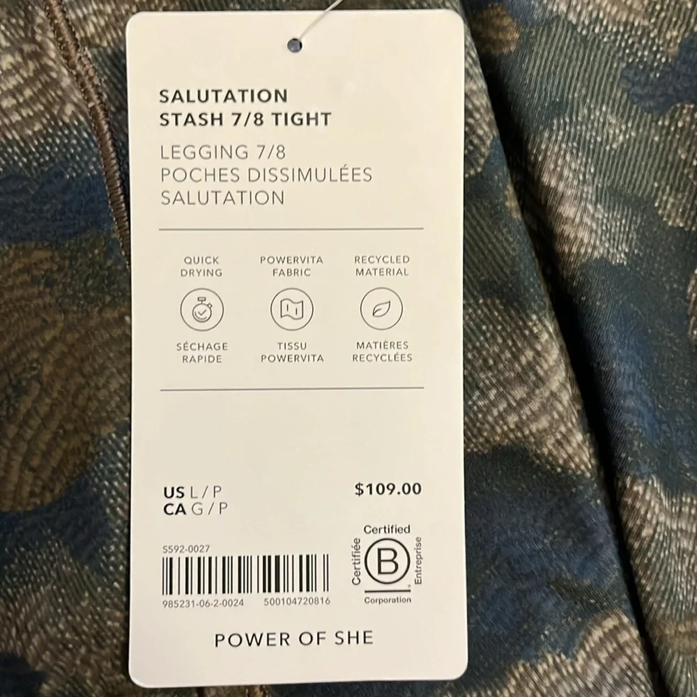 Athleta Salutation Stash 7/8 Tights. Size LP. NWT - Picture 2 of 4